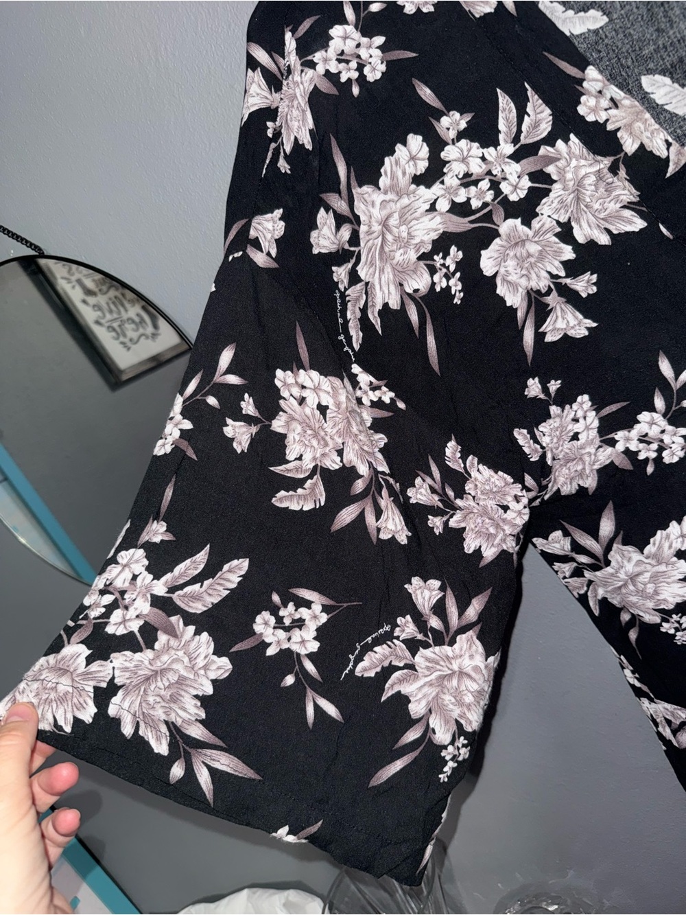 Spiritual Gangster Black Cream Floral Tie-Front Coverup - Picture 3 of 8